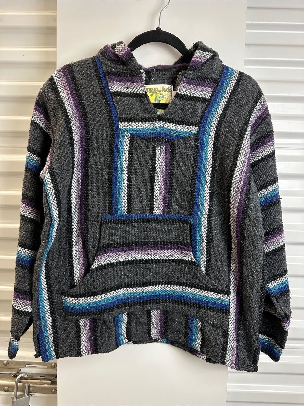 Iguana Jack Striped Baja Hoodie in Charcoal, Blue & Purple